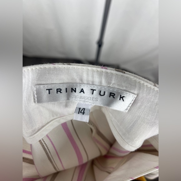 Trina Turk White Monument Pink and Brown Striped Pants Size 14 NWT - Picture 11 of 13
